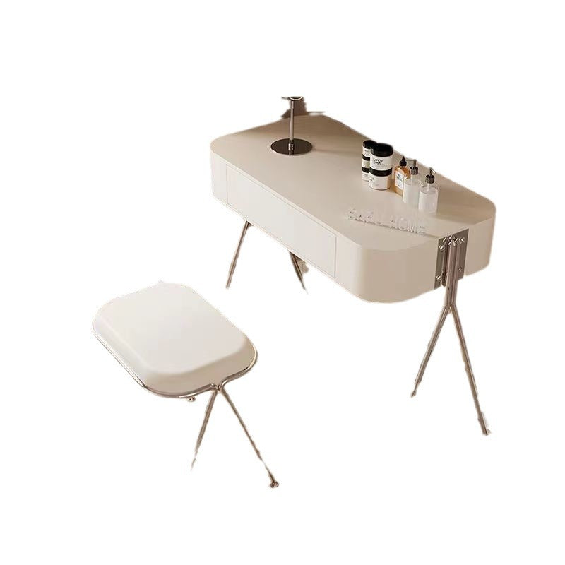Modern Minimalist MDF Stainless Steel Rectangular Makeup Vanity & Stool Set 1-Drawer For Bedroom