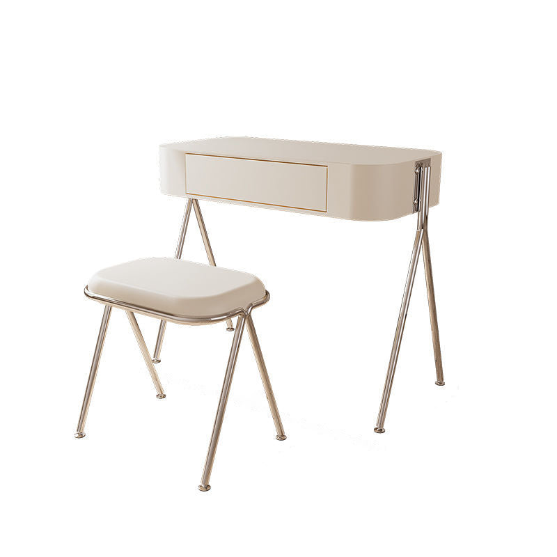 Modern Minimalist MDF Stainless Steel Rectangular Makeup Vanity & Stool Set 1-Drawer For Bedroom