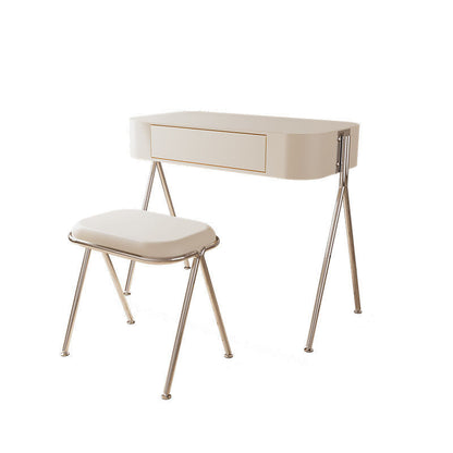 Modern Minimalist MDF Stainless Steel Rectangular Makeup Vanity & Stool Set 1-Drawer For Bedroom