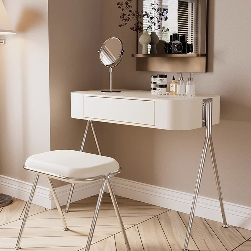 Modern Minimalist MDF Stainless Steel Rectangular Makeup Vanity & Stool Set 1-Drawer For Bedroom