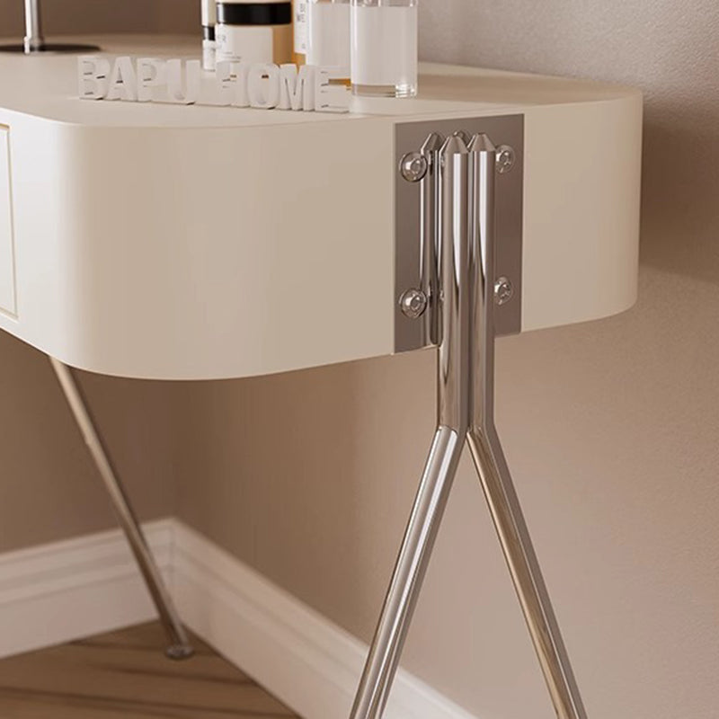 Modern Minimalist MDF Stainless Steel Rectangular Makeup Vanity & Stool Set 1-Drawer For Bedroom