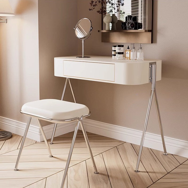Modern Minimalist MDF Stainless Steel Rectangular Makeup Vanity & Stool Set 1-Drawer For Bedroom