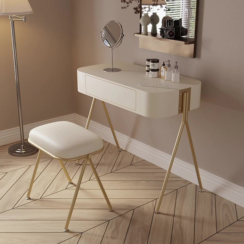 Modern Minimalist MDF Stainless Steel Rectangular Makeup Vanity & Stool Set 1-Drawer For Bedroom