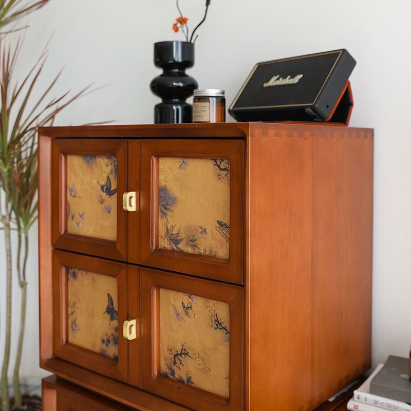 Traditional Vintage Handmade Muslin Boxwood Square Modular Combination Nightstand 2-Drawer For Bedroom