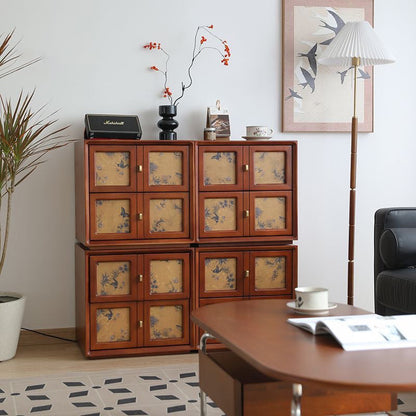 Traditional Vintage Handmade Muslin Boxwood Square Modular Combination Nightstand 2-Drawer For Bedroom