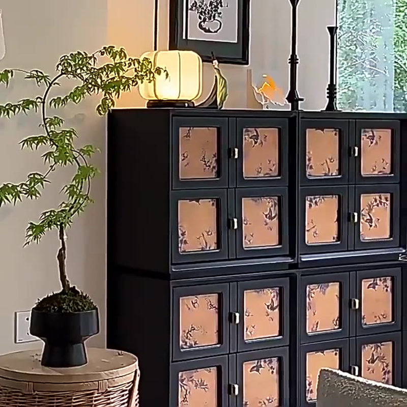 Traditional Vintage Handmade Muslin Boxwood Square Modular Combination Nightstand 2-Drawer For Bedroom