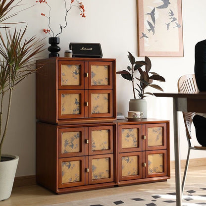 Traditional Vintage Handmade Muslin Boxwood Square Modular Combination Nightstand 2-Drawer For Bedroom