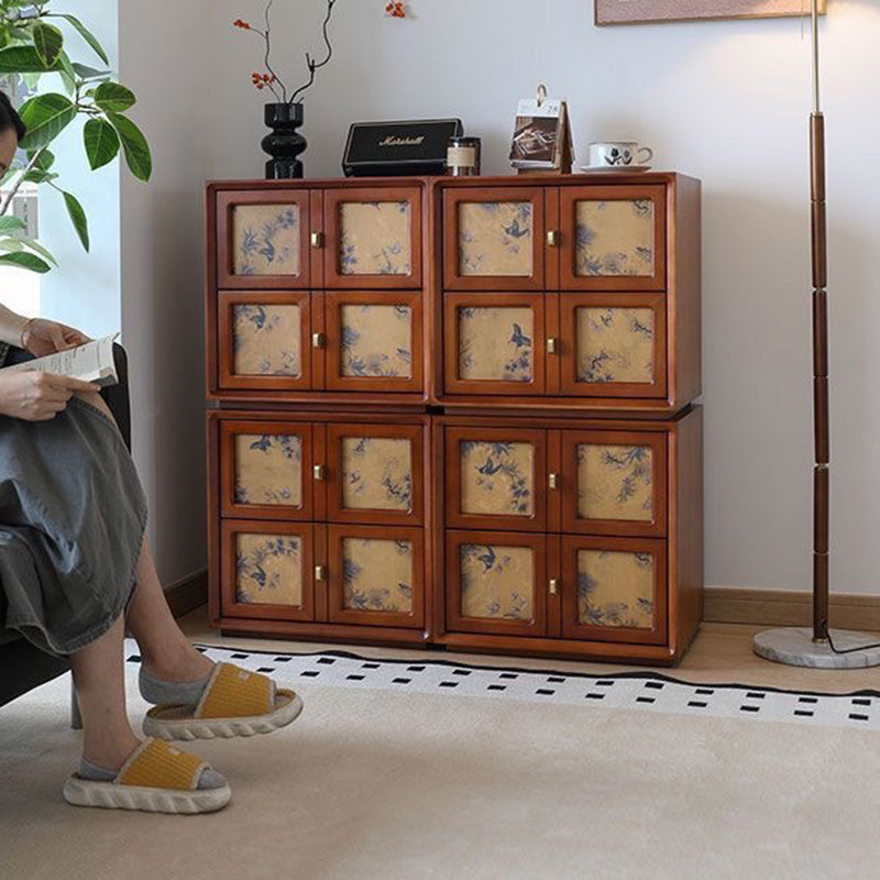 Traditional Vintage Handmade Muslin Boxwood Square Modular Combination Nightstand 2-Drawer For Bedroom