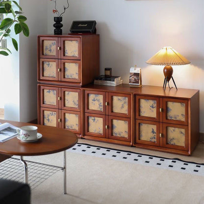 Traditional Vintage Handmade Muslin Boxwood Square Modular Combination Nightstand 2-Drawer For Bedroom