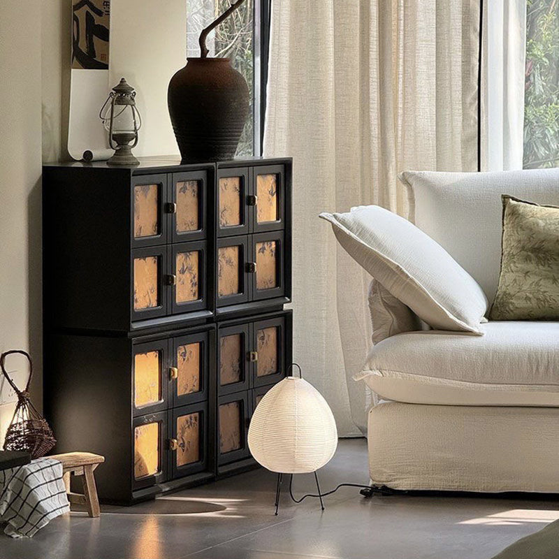 Traditional Vintage Handmade Muslin Boxwood Square Modular Combination Nightstand 2-Drawer For Bedroom