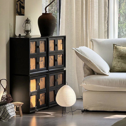 Traditional Vintage Handmade Muslin Boxwood Square Modular Combination Nightstand 2-Drawer For Bedroom