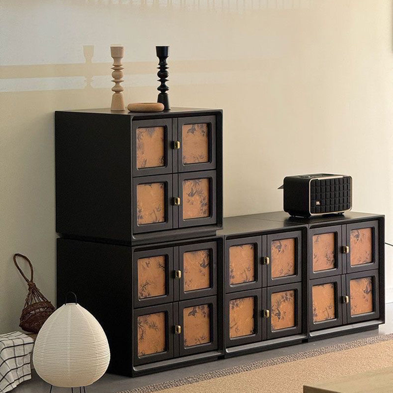 Traditional Vintage Handmade Muslin Boxwood Square Modular Combination Nightstand 2-Drawer For Bedroom