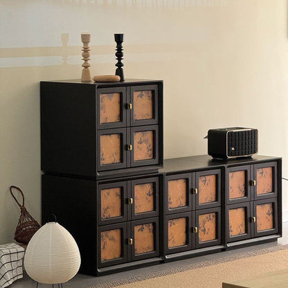 Traditional Vintage Handmade Muslin Boxwood Square Modular Combination Nightstand 2-Drawer For Bedroom