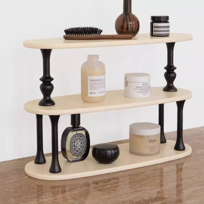 Traditional French MDF Wood Oval Roman Column Side Table Storage Shelf 3-Tier For Bedroom