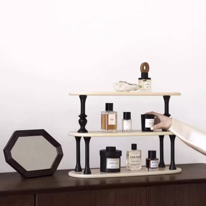 Traditional French MDF Wood Oval Roman Column Side Table Storage Shelf 3-Tier For Bedroom