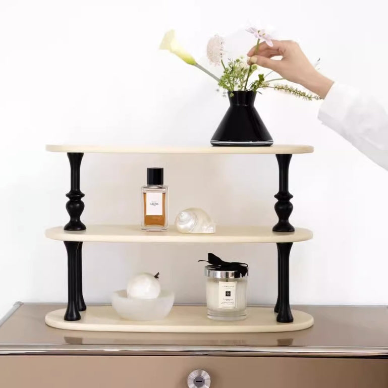 Traditional French MDF Wood Oval Roman Column Side Table Storage Shelf 3-Tier For Bedroom