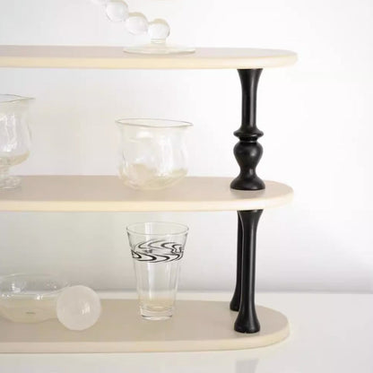 Traditional French MDF Wood Oval Roman Column Side Table Storage Shelf 3-Tier For Bedroom