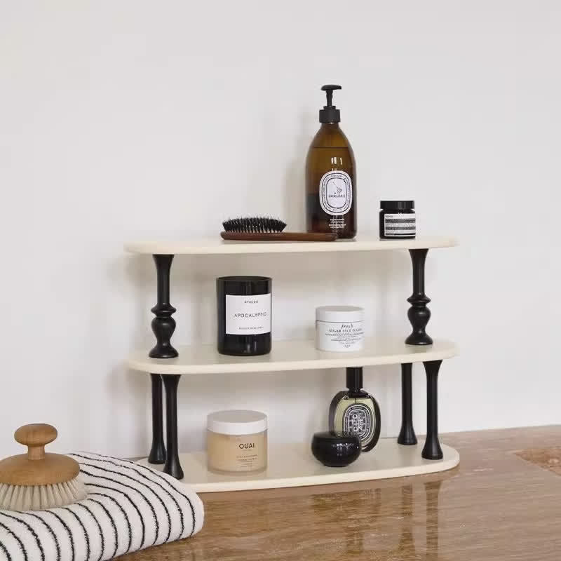 Traditional French MDF Wood Oval Roman Column Side Table Storage Shelf 3-Tier For Bedroom