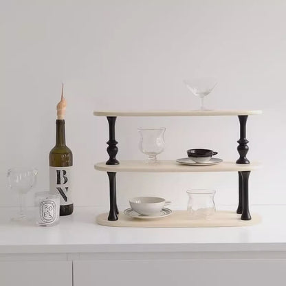 Traditional French MDF Wood Oval Roman Column Side Table Storage Shelf 3-Tier For Bedroom