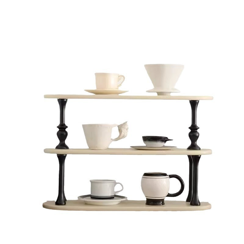 Traditional French MDF Wood Oval Roman Column Side Table Storage Shelf 3-Tier For Bedroom