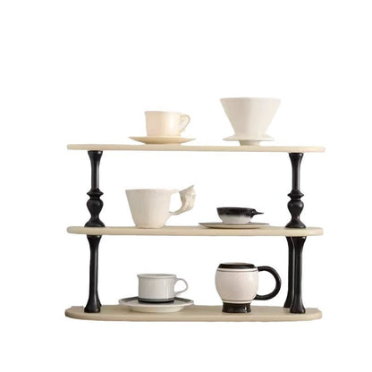 Traditional French MDF Wood Oval Roman Column Side Table Storage Shelf 3-Tier For Bedroom