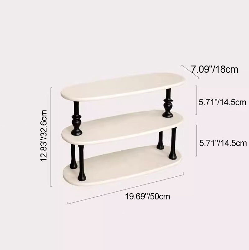 Traditional French MDF Wood Oval Roman Column Side Table Storage Shelf 3-Tier For Bedroom