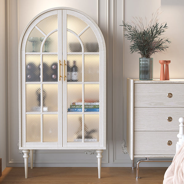 Traditional French Oak Ripple Glass Arched Roman Column Oval Side Table 4-Tier Cabinet For Bedroom