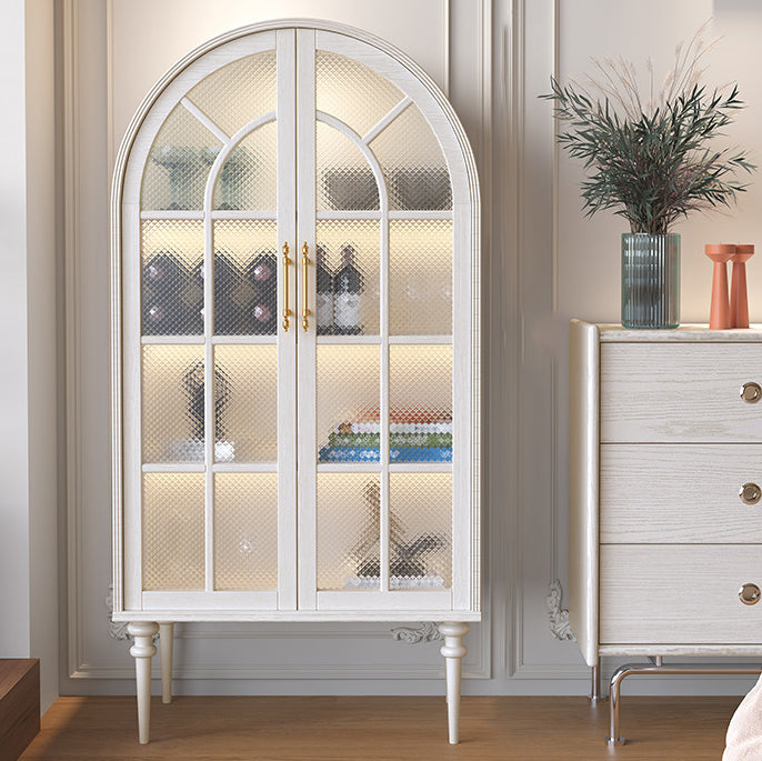 Traditional French Oak Ripple Glass Arched Roman Column Oval Side Table 4-Tier Cabinet For Bedroom