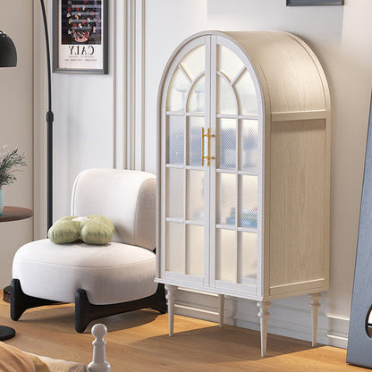 Traditional French Oak Ripple Glass Arched Roman Column Oval Side Table 4-Tier Cabinet For Bedroom