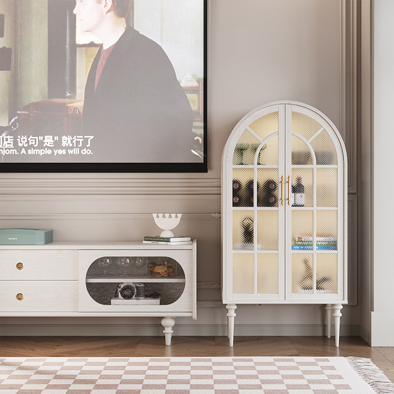 Traditional French Oak Ripple Glass Arched Roman Column Oval Side Table 4-Tier Cabinet For Bedroom