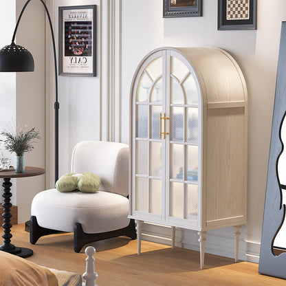 Traditional French Oak Ripple Glass Arched Roman Column Oval Side Table 4-Tier Cabinet For Bedroom