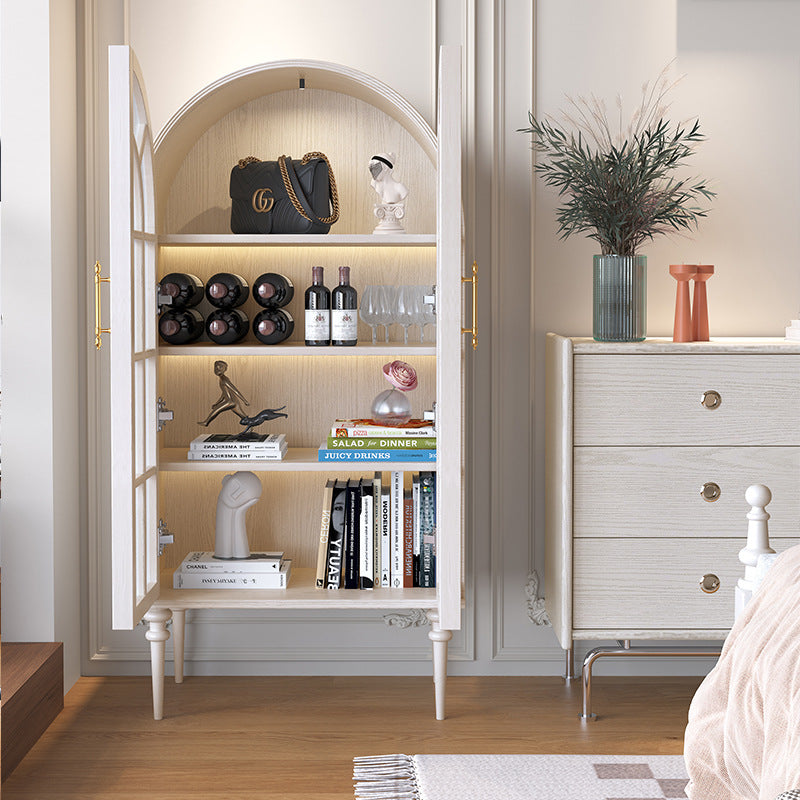 Traditional French Oak Ripple Glass Arched Roman Column Oval Side Table 4-Tier Cabinet For Bedroom