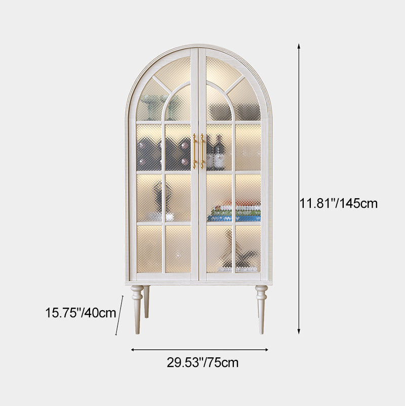 Traditional French Oak Ripple Glass Arched Roman Column Oval Side Table 4-Tier Cabinet For Bedroom