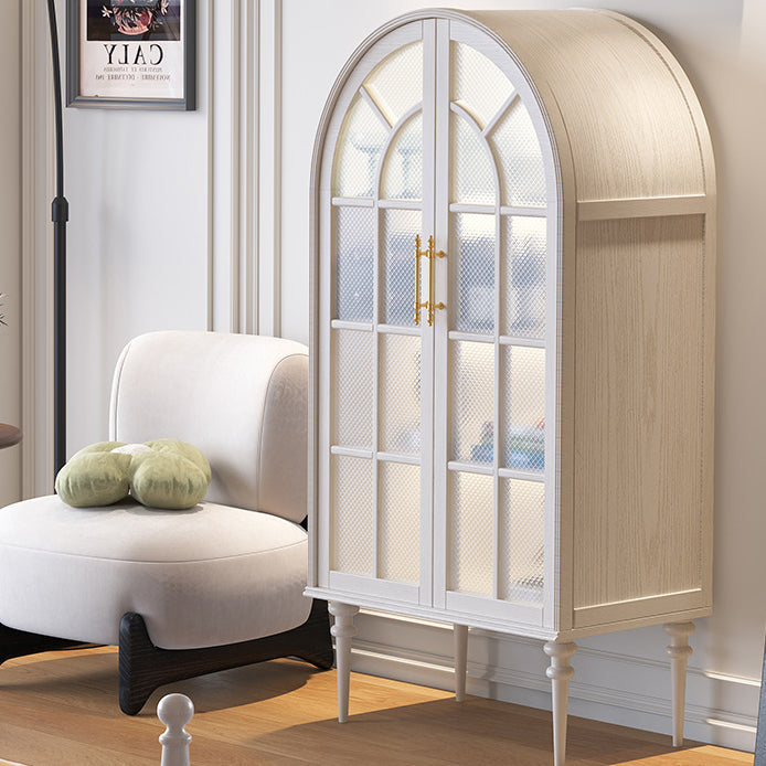 Traditional French Oak Ripple Glass Arched Roman Column Oval Side Table 4-Tier Cabinet For Bedroom