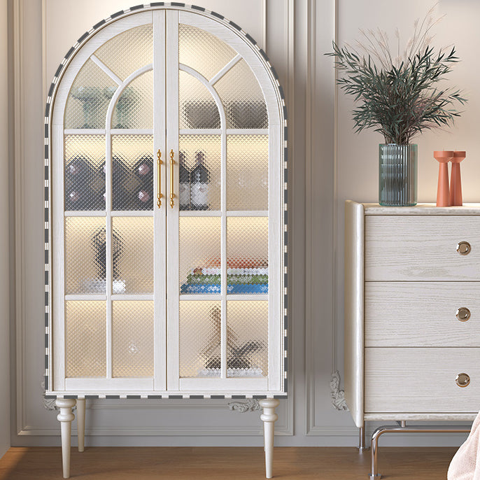 Traditional French Oak Ripple Glass Arched Roman Column Oval Side Table 4-Tier Cabinet For Bedroom