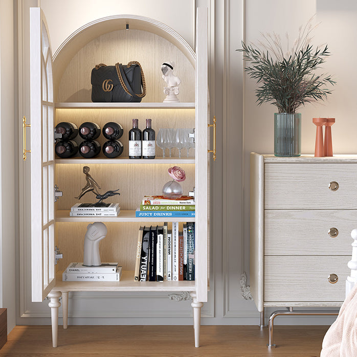 Traditional French Oak Ripple Glass Arched Roman Column Oval Side Table 4-Tier Cabinet For Bedroom