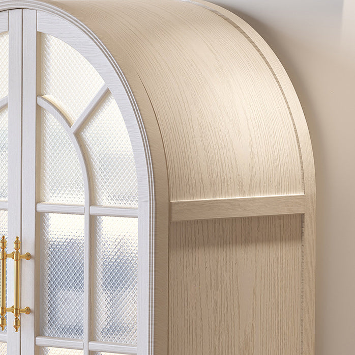 Traditional French Oak Ripple Glass Arched Roman Column Oval Side Table 4-Tier Cabinet For Bedroom