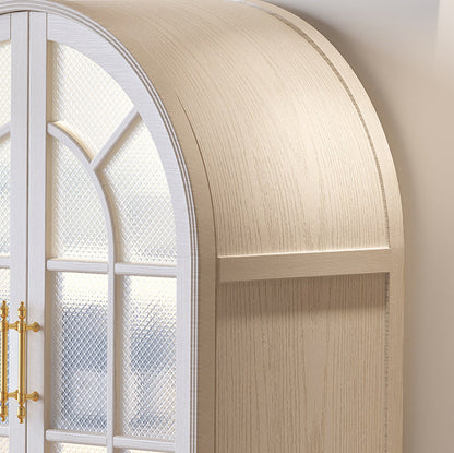 Traditional French Oak Ripple Glass Arched Roman Column Oval Side Table 4-Tier Cabinet For Bedroom