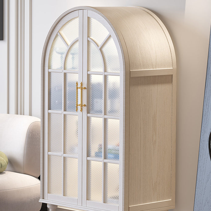 Traditional French Oak Ripple Glass Arched Roman Column Oval Side Table 4-Tier Cabinet For Bedroom