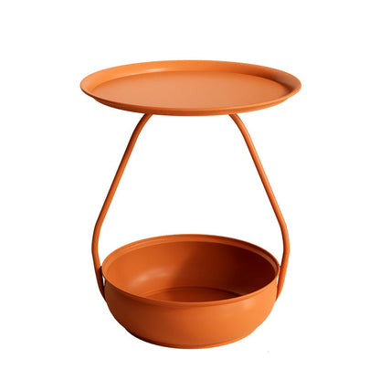 Contemporary Nordic Iron And Carbon Steel Round Side Table With 2-Tier Storage For Living Room And Bedroom