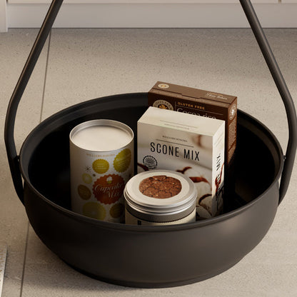 Contemporary Nordic Iron And Carbon Steel Round Side Table With 2-Tier Storage For Living Room And Bedroom