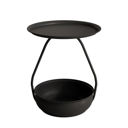 Contemporary Nordic Iron And Carbon Steel Round Side Table With 2-Tier Storage For Living Room And Bedroom