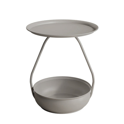 Contemporary Nordic Iron And Carbon Steel Round Side Table With 2-Tier Storage For Living Room And Bedroom