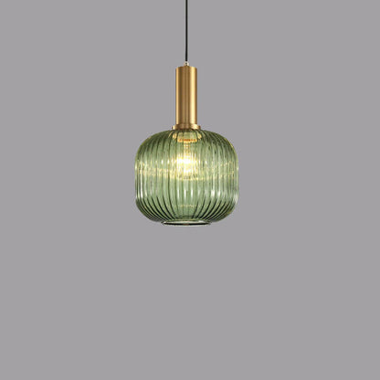 Minimalist Striped Glass Lantern 1-Light Pendant Light