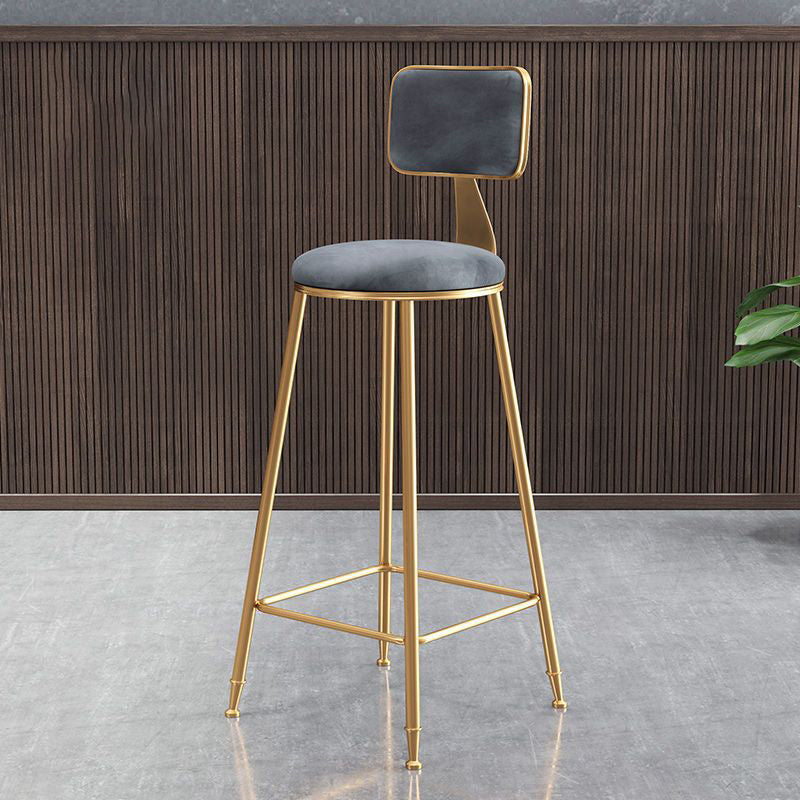 Contemporary Luxury Round Rectangular Velvet Iron Bar Stool Backrest Footrest For Dining Room
