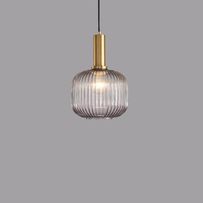 Minimalist Striped Glass Lantern 1-Light Pendant Light
