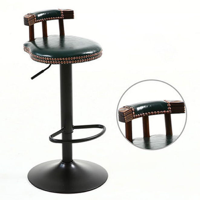 Contemporary Luxury Round Oil-Waxed Leather Iron Bar Stool Backrest Footrest For Dining Room