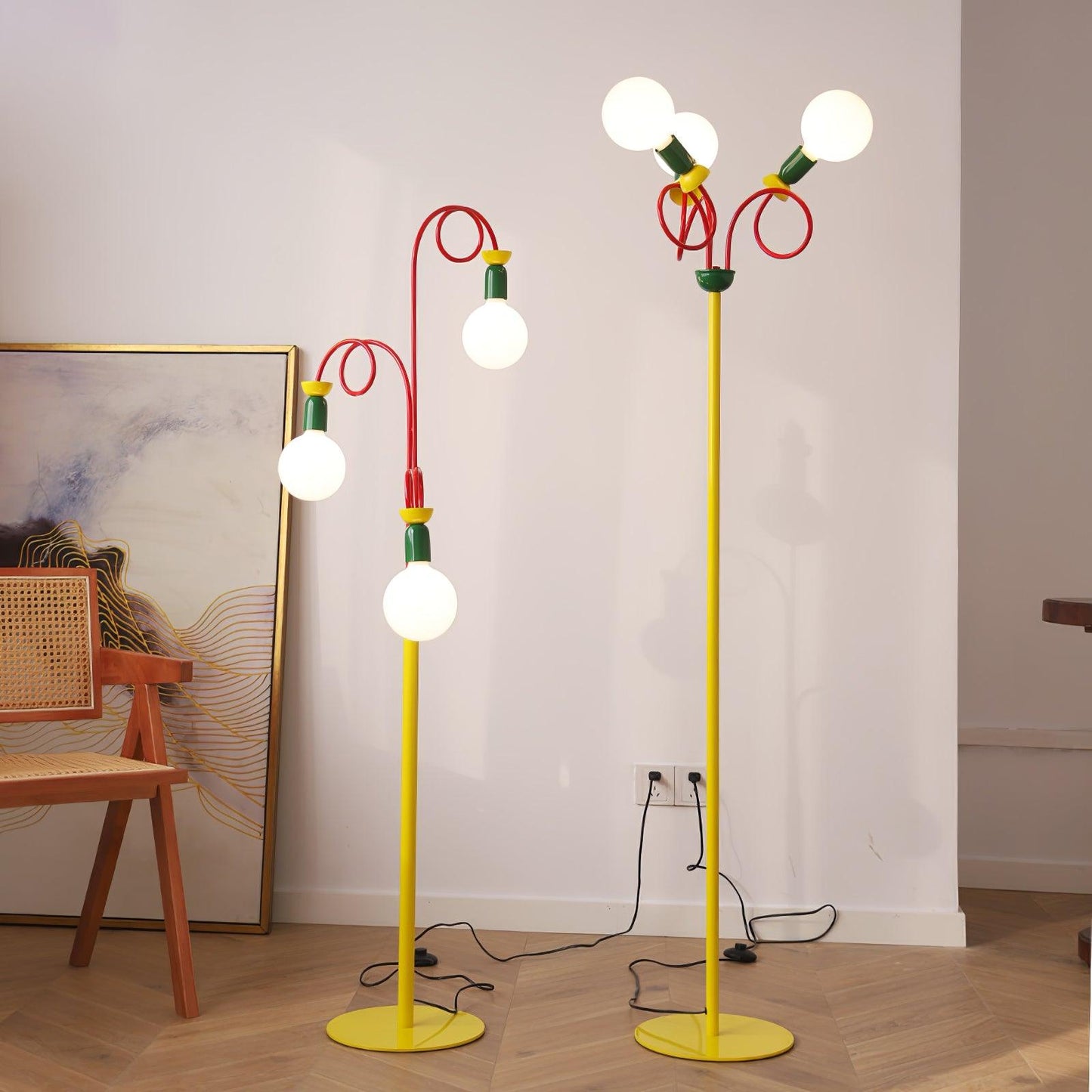 Contemporary Creative Curved Hardware Frame Glass Ball Shade 3-Light Standing Floor Lamp For Living Room