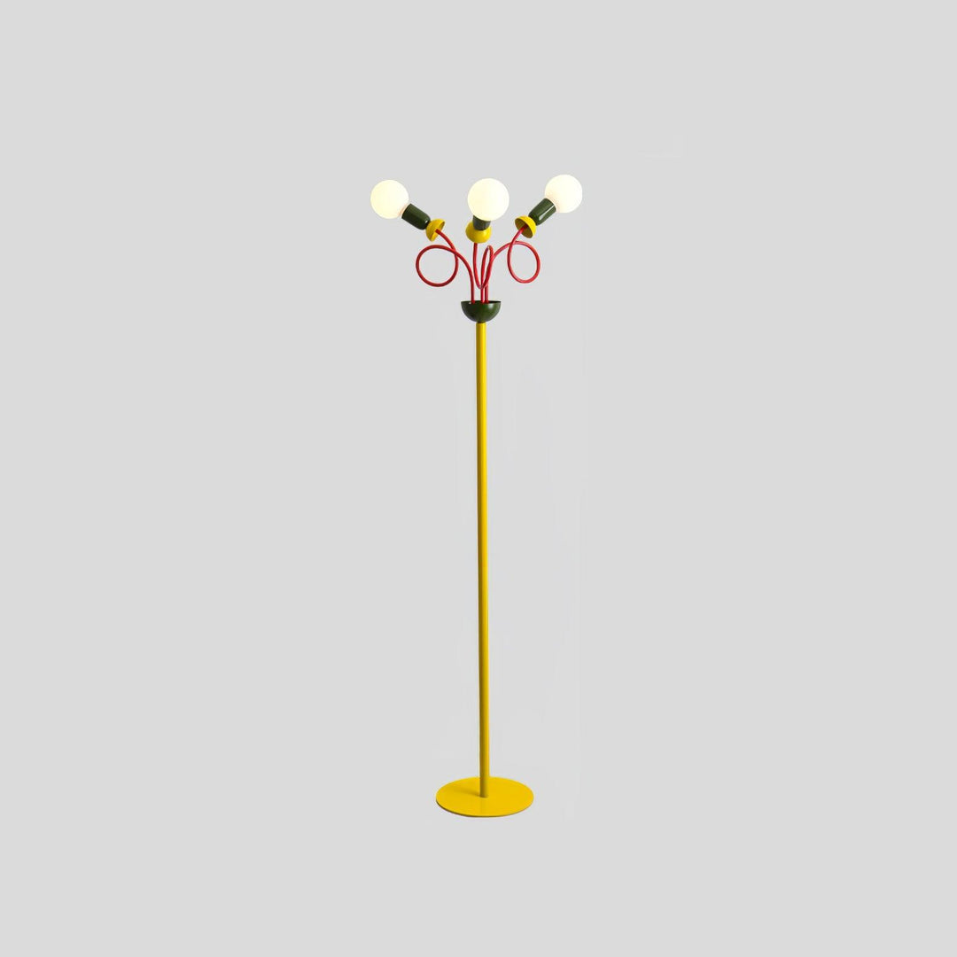 Contemporary Creative Curved Hardware Frame Glass Ball Shade 3-Light Standing Floor Lamp For Living Room
