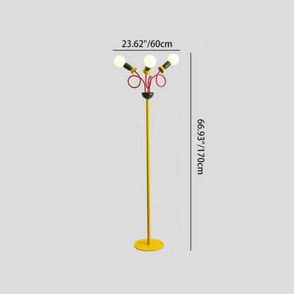 Contemporary Creative Curved Hardware Frame Glass Ball Shade 3-Light Standing Floor Lamp For Living Room